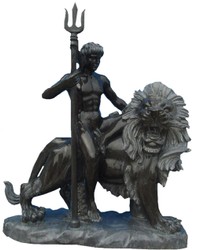 Casa Padrino scultura in marmo in stile antico uomo su leone sinistra nero / grigio A. 100 cm - Decorazione da giardino