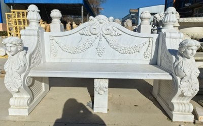 Casa Padrino banco de jardín de mármol barroco de lujo gris 183 cm - Muebles de jardín barrocos