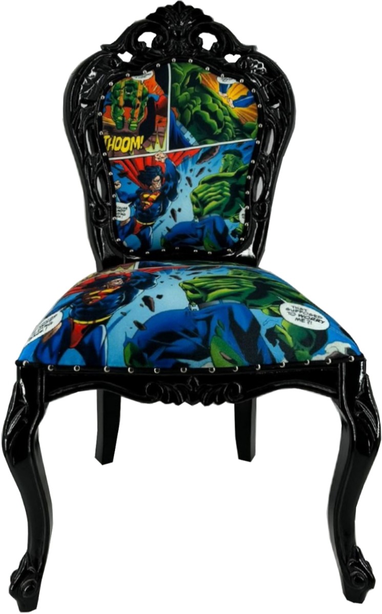 Casa Padrino chaise de salle à manger baroque de luxe avec design comique coloré / noir - Meubles de salle à manger baroques Casa Padrino chaise de salle à manger baroque de luxe avec design comique coloré / noir - Meubles de salle à manger baroques