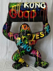 Casa Padrino scultura decorativa XXL gorilla con botte nero / colorato A. 100 cm