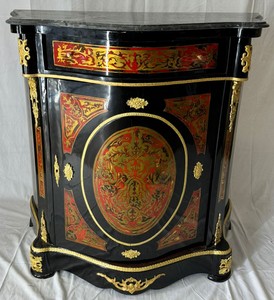 Casa Padrino Barock Boulle Kommode mit Marmorplatte Schwarz / Rot / Gold - Barock Möbel