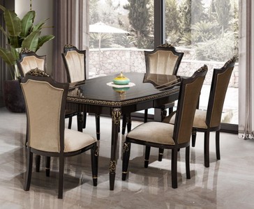 Casa Padrino conjunto de comedor barroco de lujo marrón claro / marrón oscuro / oro - 1 Mesa de comedor y 6 sillas de comedor