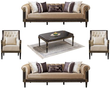 Casa Padrino ensemble de meubles de salon baroque de luxe marron clair / crème / marron foncé / or Casa Padrino ensemble de meubles de salon baroque de luxe marron clair / crème / marron foncé / or