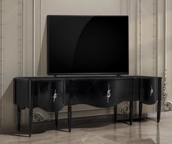 Casa Padrino gabinete de TV barroco de lujo negro / plata 230 cm - Muebles de salón barrocos