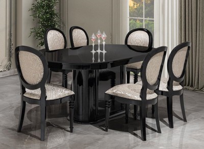 Casa Padrino conjunto de comedor barroco de lujo plata / negro - 1 Mesa de comedor y 6 sillas de comedor