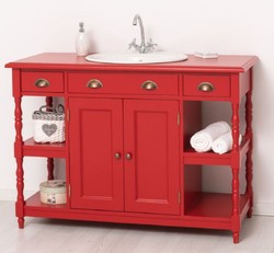 Casa Padrino armoire lavabo en bois massif de style campagnard rouge 128 cm - Meuble de salle de bain de style campagnard