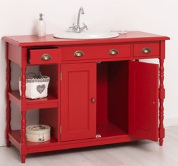 Casa Padrino armoire lavabo en bois massif de style campagnard rouge 128 cm - Meuble de salle de bain de style campagnard