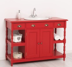 Casa Padrino armoire lavabo en bois massif de style campagnard rouge 128 cm - Meuble de salle de bain de style campagnard