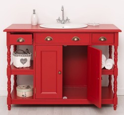 Casa Padrino armoire lavabo en bois massif de style campagnard rouge 128 cm - Meuble de salle de bain de style campagnard