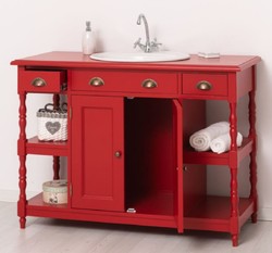 Casa Padrino armoire lavabo en bois massif de style campagnard rouge 128 cm - Meuble de salle de bain de style campagnard
