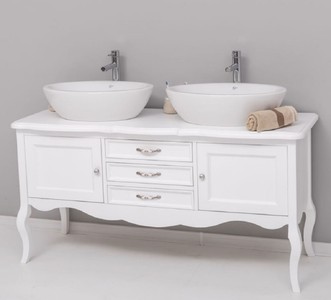 Casa Padrino Landhausstil Massivholz Doppel Waschtisch Weiß 150 cm - Landhausstil Badezimmer Möbel