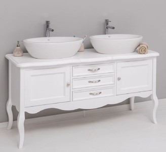 Casa Padrino Landhausstil Massivholz Doppel Waschtisch Weiß 150 cm - Landhausstil Badezimmer Möbel