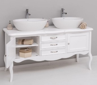 Casa Padrino Landhausstil Massivholz Doppel Waschtisch Weiß 150 cm - Landhausstil Badezimmer Möbel