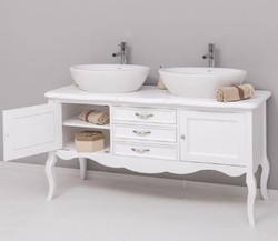 Casa Padrino armoire lavabo double en bois massif de style campagnard blanc 150 cm - Meuble de salle de bain de style campagnard