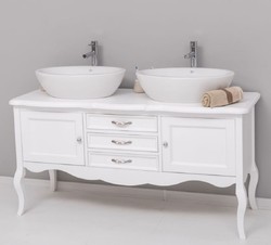 Casa Padrino armoire lavabo double en bois massif de style campagnard blanc 150 cm - Meuble de salle de bain de style campagnard