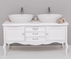 Casa Padrino armoire lavabo double en bois massif de style campagnard blanc 150 cm - Meuble de salle de bain de style campagnard