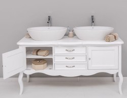 Casa Padrino armoire lavabo double en bois massif de style campagnard blanc 150 cm - Meuble de salle de bain de style campagnard