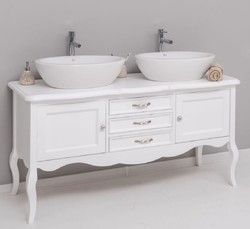 Casa Padrino armoire lavabo double en bois massif de style campagnard blanc 150 cm - Meuble de salle de bain de style campagnard