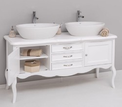 Casa Padrino armoire lavabo double en bois massif de style campagnard blanc 150 cm - Meuble de salle de bain de style campagnard