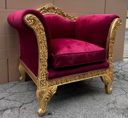 Prunkvoller Barock Lounge Sessel Bordeauxrot Gold