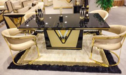 Casa Padrino set da pranzo di lusso nero / oro - Mobili per sala da pranzo di lusso
