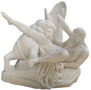 Casa Padrino Sculpture en Marbre de Style Antique Homme et Lion Gris H. 68 cm