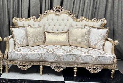 Casa Padrino divano da soggiorno barocco di lusso crema / bianco / oro 230 cm - Mobili da soggiorno barocco