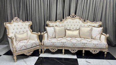 Casa Padrino Luxus Barock Wohnzimmer Sofa Creme / Weiß / Gold 230 cm - Barock Wohnzimmer Möbel