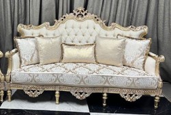 Casa Padrino divano da soggiorno barocco di lusso crema / bianco / oro 230 cm - Mobili da soggiorno barocco