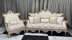 Casa Padrino divano da soggiorno barocco di lusso crema / bianco / oro 230 cm - Mobili da soggiorno barocco