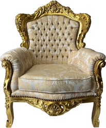 Casa Padrino baroque armchair with rhinestones gray / beige / gold - Living room furniture in baroque style Casa Padrino baroque armchair with rhinestones gray / beige / gold - Living room furniture in baroque style