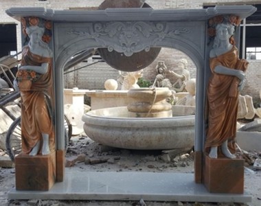 Casa Padrino marco de chimenea de mármol barroco de lujo gris / naranja / verde 200 x A. 143 cm