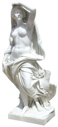 Jugendstil Marmor Skulptur Figur Frau mit Adler Grau