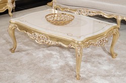 Casa Padrino table basse baroque de luxe crème / or 120 cm - Meubles de salon de style baroque