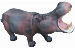 XXL Deko Skulptur Figur Nilpferd Grau Rosa