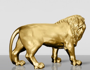 Casa Padrino XXL Deko Skulptur Löwe Gold 185 cm - Lebensgroße Garten Deko Figur