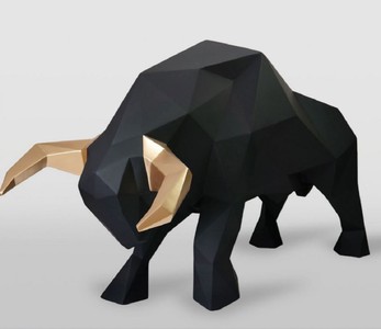 Casa Padrino escultura decorativa XXL toro oro / negro 220 cm - Figura decorativa de jardín abstracta de tamaño natural