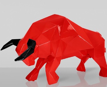 Casa Padrino scultura decorativa XXL toro rosso / nero 220 cm - Figura decorativa astratta da giardino a grandezza naturale