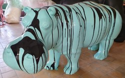 Casa Padrino scultura decorativa XXL ippopotamo verde menta / nero 175 cm - Figura decorativa da giardino a grandezza naturale