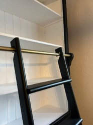 Landhausstil Massivholz Schrank Regalschrank Bücherschrank mit Leiter Schwarz Weiß