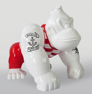 Casa Padrino scultura decorativa XXL scimmia gorilla bianco / rosso / nero A. 104 cm - Figura Decorativa XXL