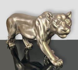 Casa Padrino scultura decorativa XXL pantera oro metallizzato 160 x A. 72 cm - Figura da giardino a grandezza naturale