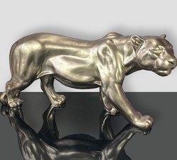 Casa Padrino scultura decorativa XXL pantera oro metallizzato 160 x A. 72 cm - Figura da giardino a grandezza naturale