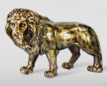 Casa Padrino escultura decorativa XXL león oro antiguo 185 cm - Figura decorativa de jardín de tamaño natural