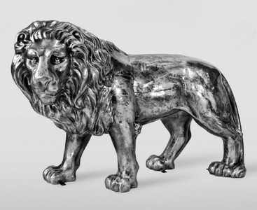 Casa Padrino escultura decorativa XXL león plata antiguo 185 cm - Figura decorativa de jardín de tamaño natural