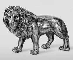Casa Padrino scultura decorativa XXL leone argento antico 185 cm - Figura decorativa da giardino a grandezza naturale