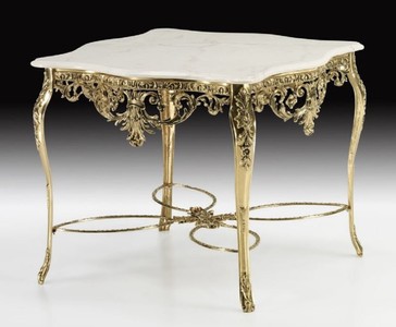 Quadratischer Luxus Barock Esstisch mit Marmorplatte Gold Weiß