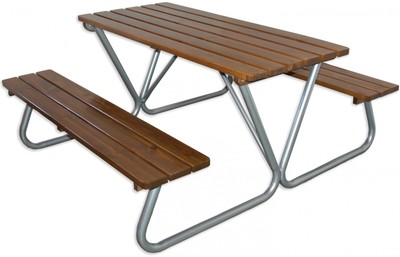 Casa Padrino mesa de picnic con bancos integrados marrón oscuro / plata 180 cm - Muebles de picnic Casa Padrino mesa de picnic con bancos integrados marrón oscuro / plata 180 cm - Muebles de picnic