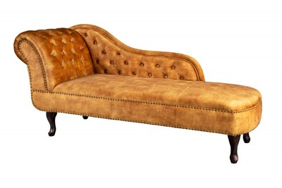 Chesterfield chaise longue velvet mustard yellow / dark brown from Casa Padrino Chesterfield chaise longue velvet mustard yellow / dark brown from Casa Padrino