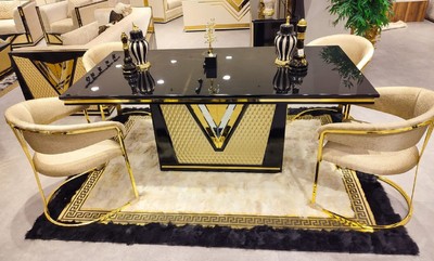 Casa Padrino Luxus Teppich Creme / Gold / Schwarz 170 x 240 cm - Rechteckiger Fell Teppich